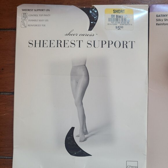 VTG. NEW JCPenney Pantyhose Sheer Carress Control Top Size Short Off Black Sheer - Picture 2 of 11